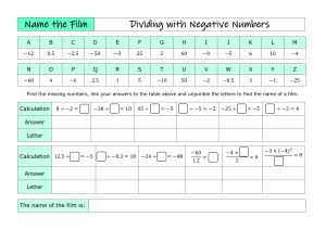Name the Film: Dividing with Negative Numbers Math Worksheet