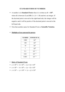 Standard Form of Numbers: Scientific Notation Notes and Exercises