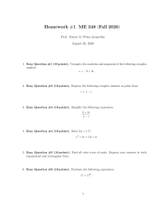 ME 348 Homework #1 &ndash; Complex Numbers & State-Space Modeling
