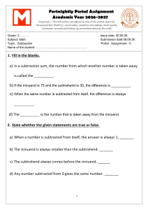 Grade 2 Math Subtraction Worksheet &ndash; Fortnightly Portal Assignment