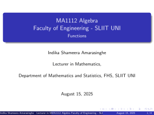 MA1112 Algebra: Even and Odd Functions - SLIIT Lecture Notes