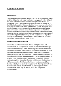 Literature Review: Anti-Intellectualism, Social Media and Youth