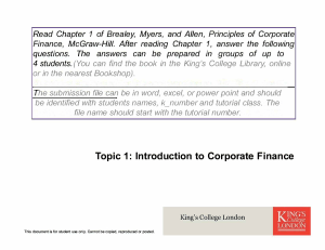 Topic 1: Introduction to Corporate Finance &ndash; King's College London