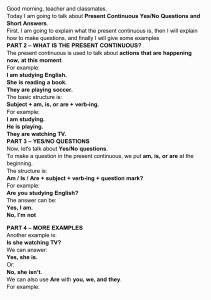 Present Continuous Yes/No Questions & Short Answers Presentation