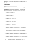 Algebra Worksheets: Variables, Expressions & Linear Equations Practice