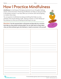 How I Practice Mindfulness Worksheet for Kids | Education.com