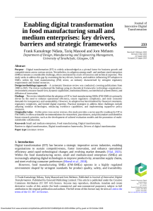Digital Transformation in Food Manufacturing SMEs: Drivers & Barriers