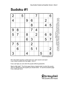 Easy Sudoku Puzzles by KrazyDad, Volume 1, Book 1 &ndash; Printable PDF