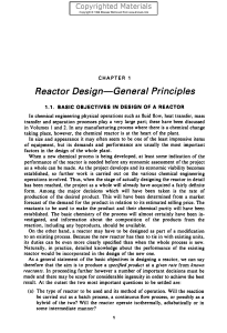 Reactor Design &ndash; General Principles | Chemical Engineering Textbook