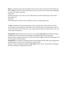 Acids, Bases, and pH: Properties and Dissociation Study Notes