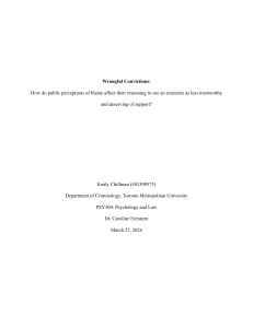 Wrongful Convictions: Public Perceptions of Blame and Exoneree Stigma