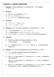 Binary Operations: Definitions, Properties, Examples &ndash; Lecture Notes