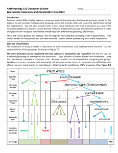 Anthropology 110 Lab: Primate Taxonomy & Comparative Osteology