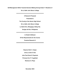 Self-Management Skills and Decision-Making Among Grade 11 Students